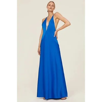 Aidan AIDAN MATTOX Halter Draped Gown In Blue 4 Womens Long Dress • $104.98