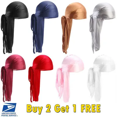 Solid Color Silky Satin Durag Unisex Wave Cap Hat Doo Rag Biker Smooth Head Wrap • $4.69