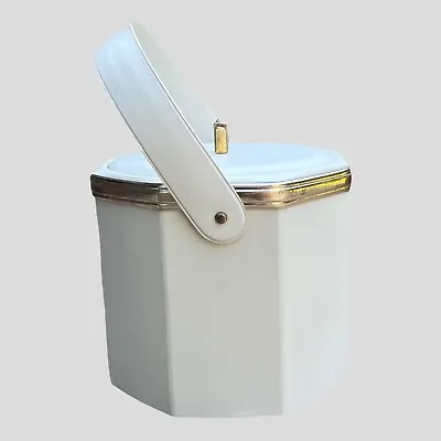 $13.99 • Buy Vintage George Briard Off White Vinyl Ice Bucket With Gold And Brass Trim 8x7 In