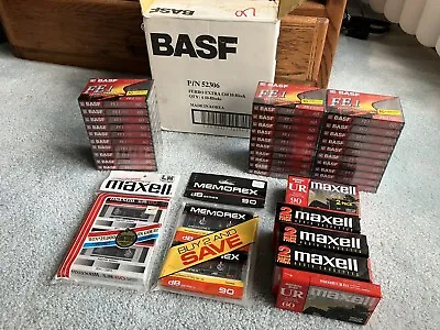 NOS 43 Blank Cassette Tapes Sealed BASF 60 FE1 Ferro Extra Maxell UR Memorex DB • $79.99