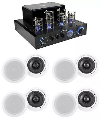 Rockville LED Tube Amp/Home Theater Receiver+(8) 6.5  White Ceiling Speakers • $323.95