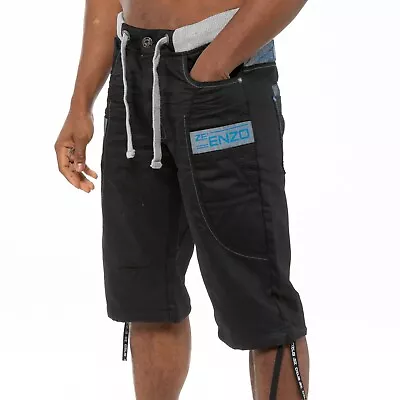 £20.99 • Buy Enzo Mens Designer Shorts Casual Elasticated Ribbed Waist Denim Knee Length Jean