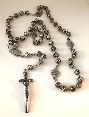 Vintage Italy St Pietro Silverplate Rosary Beads 24” • $20