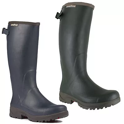 Mens Goodyear Stream Neoprene Fishing Hunting Farm Wellies Boots Sizes 4 To 12 • £52.99