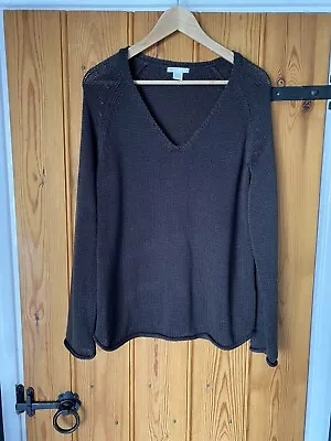 Womens H&M V-neck Linen Look Jumper Brown - Size S Vgc • £6.99