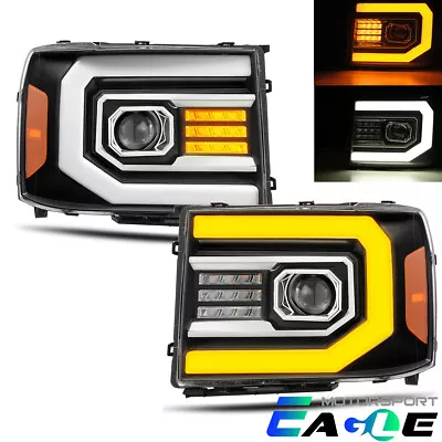 [Sequential Signal]Fit 2007-2013 GMC Sierra Black DRL Projector Headlights Pair • $345.98