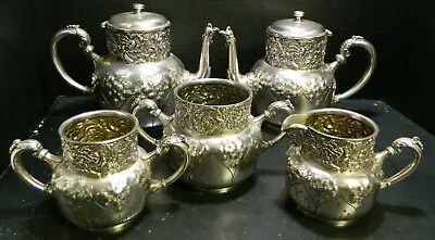 Antique (5) Piece Repousse Quadruple Plate Tea/Coffee Set Homan Silverplate Co  • $219.99