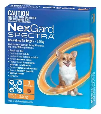 NexGard Spectra Chewables For Very Small Dogs 2-3.5kg - Orange 3 Pack • $70.78