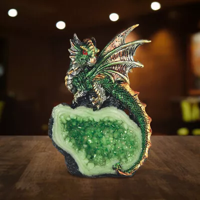 Green Dragon Standing On Faux Crystal Stone Statue 4 H Figurine Room Decor • $21.51