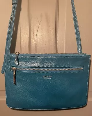 Matt And Nat Crossbody Double Zipper Vegan Leather Turquoise Purse • $29.44