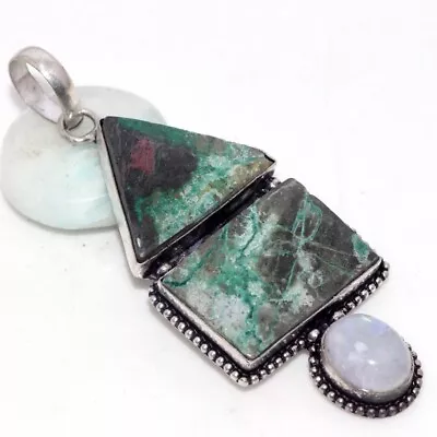 925 Silver Plated-Quantum Quatrro Rainbow Moonstone Long Pendant Jewelry 2.7  JW • $2.99