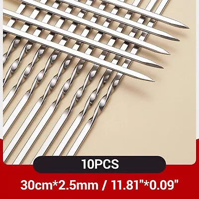 Stainless Steel Barbecue Metal Skewers Flat Needle BBQ Tools Kebab Stick 30-40CM • $8.99