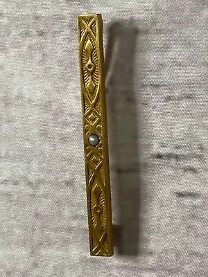 Vintage Unique Signed Gold Tone Seed Pearl Tie Clip Brooch Pin • $12