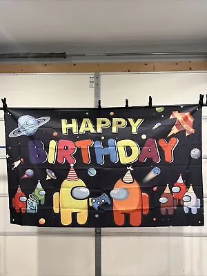 Among Us Happy Birthday Backdrop Banner Photo Background Party Supplies 43 X 72” • $5