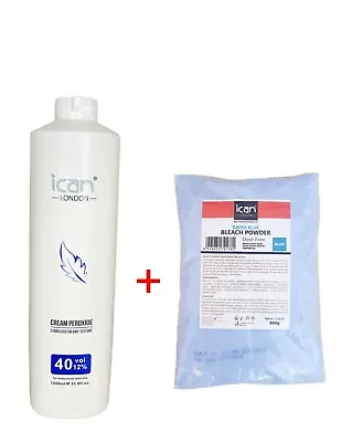 ICAN Cream Peroxide 1000ml 12% VOL 40 + Dust Free Blue Powder Bleach 500g • £12.50