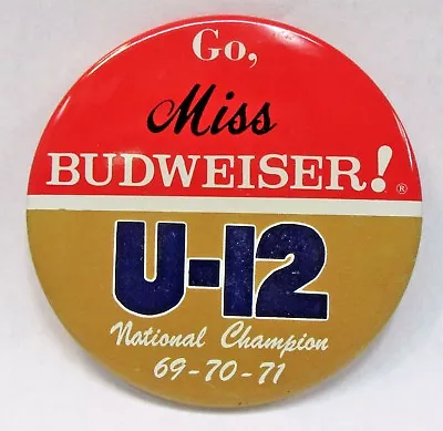 1971 U-12 MISS BUDWEISER Nat'l Champion 69-71 Large 4  Pinback Button Hydroplane • $9.99