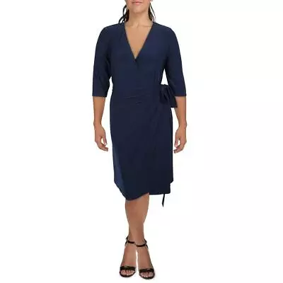 Kiyonna Womens Navy Knit V-Neck 3/4 Sleeves Midi Dress Plus 2X BHFO 1555 • $18.99