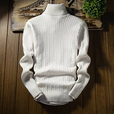 Mens Plain Long Sleeve Turtleneck Knitting Sweater Casual Pullovers Jumpers Tops • $13.50