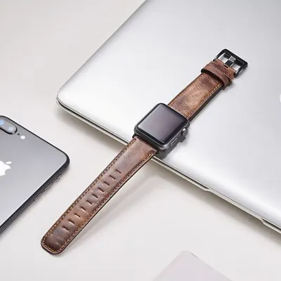 $2.99 • Buy 42/44mm 38/40 Genuine Leather Apple Watch Band Strap IWatch Series SE 6 5 4 3 2 