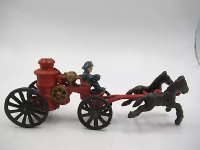 Horse Drawn Wagon Fire Engine Toy- Water Pumper Vintage Cast Iron. • $15