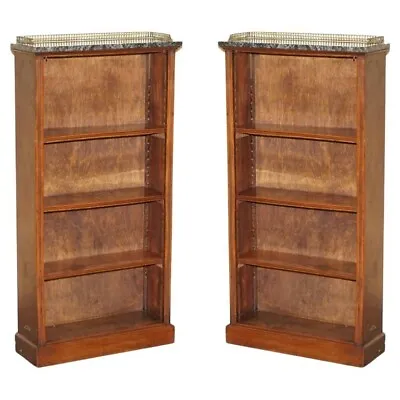 Pair Of Fine Antique Regency Mahogany Brass Gallery & Marble Dwarf Bookcases • $4914.79