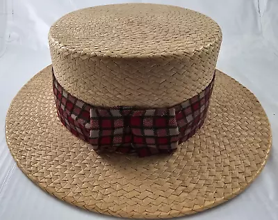 Straw Hat Boater Skimmer Hat Rare Vintage Antique • $100