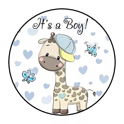 30 It's A Boy Baby Giraffe Shower Stickers Blue Favors Party 1.5  Round Seals • $2.65