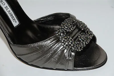 New MANOLO BLAHNIK SEDARABY METALLIC SILVER ANTRACITE SHOES HEELS JEWELED 41.5 • $565