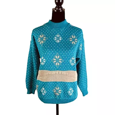 Miss Match Made In UK Retro Style Ski Sweater Blue Fair Isles Size Medium • $14