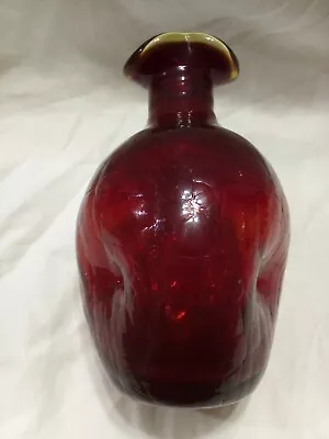 Vintage Blenko? Handmade Dimpled Pinched Amberina Glass Vase • $89.95