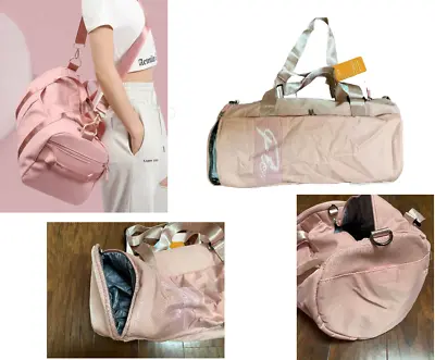 New Women's WORKOUT DUFFEL BAG Gym Sport Dance Sack Shoe Compartment Ash Pink • $24.90