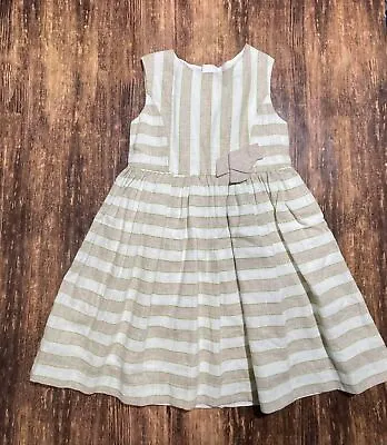 Mayoral Girls Beige Striped Linen Dress Size 8 • $20