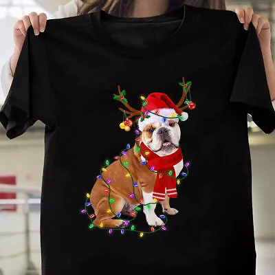 Funny English Bulldog Dog Tree Christmas Lights Xmas Pajama Gift T-Shirt S-5XL • $18.99