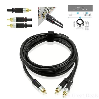 New Ultra Series RCA Y-Adapter 1-Male To 2-Male Subwoofer Cable 8ft Gold Plated • $20.98