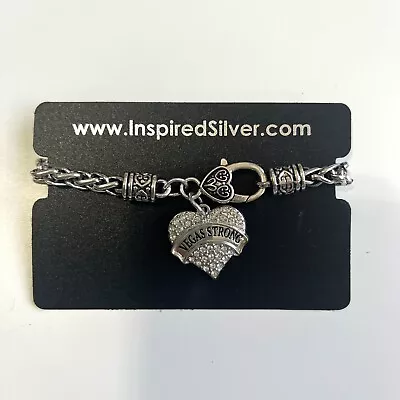 Www.InspiredSilver.com Braided Bracelet W/ VEGAS STRONG Heart Charm Rhinestone • $7.88