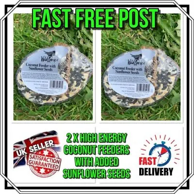 2x Premium Half Coconut Fat Feeder High Energy Wild Bird Feed Suet + Sunflower • £6.19