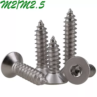 M2 M2.5 304 Stainless Steel Hex Socket Countersunk Flat Head Tapping Wood Screws • $17.41