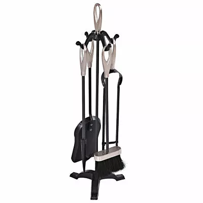 5PCS Hearth Tool Fireplace Set Fire Tools Set Black Nickel Home 25  Pedestal • $37.59