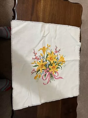 Vintage Completed Floral Needlework Tapestry ReadyToBe Used 14 Count Aida 14”x14 • $26