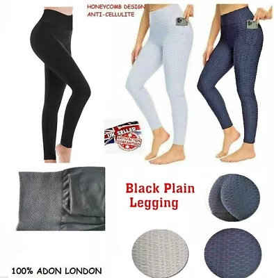 £7.99 • Buy Black Plain Women Leggings Tiktok Honeycomb Anti Cellulite High Waist Yoga Pant