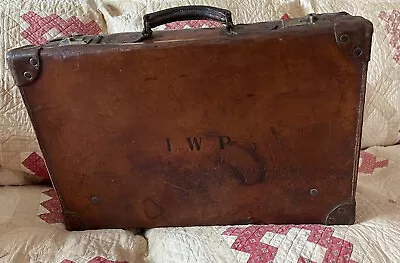 Antique Leather Suitcase Made In England • $75