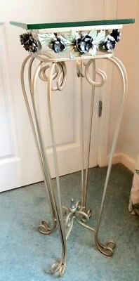 £49.99 • Buy Ornate Hand-Painted Wrought Iron Pedestal Table With Glass Table Top