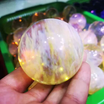 50mm+ Yellow Smelting Stone Quartz Sphere Crystal Energy Ball Reiki Healing Gem • $15.10