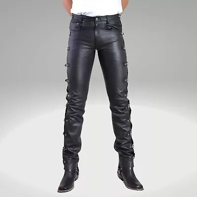 Mens Genuine Leather Pants Cargo Quilted Pants Real Black Leather Pants/Trousers • $125