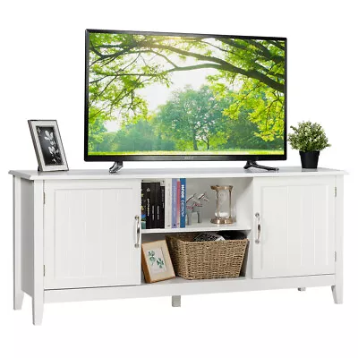 TV Stand Entertainment Media Center For TV's Up To 65  W/Storage Cabinets White • $99.99