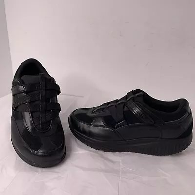 Skechers Shape Ups Black Hydro Leather Z Strap Toning Shoes Womens 9.5 Hook Loop • $55