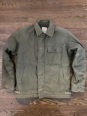 Vintage USN A2 Deck Jacket OD Green Cold Weather Permeable Utility Size 38-40 • $69.99