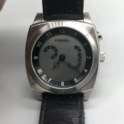 Fossil Big Tic Watch Men Silver Tone Animated Dial Black Band New Battery 9.5  • $99.54