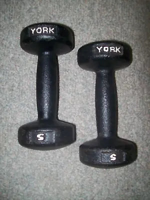 Vtg YORK BARBELL 5lb DUMBBELLS  LEGACY  BodyBuilding STRONGMAN Fitness ABS Iron • $50