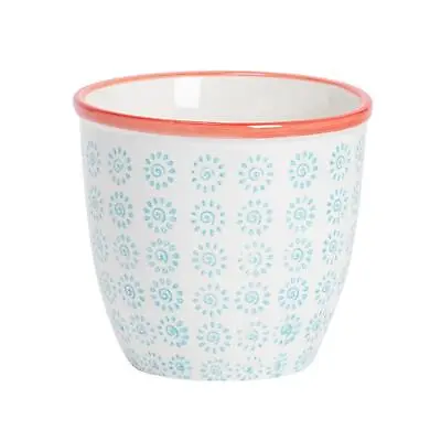 Hand-Printed Plant Pot Japanese Porcelain Garden Flower Planter 14cm Turquoise • £10